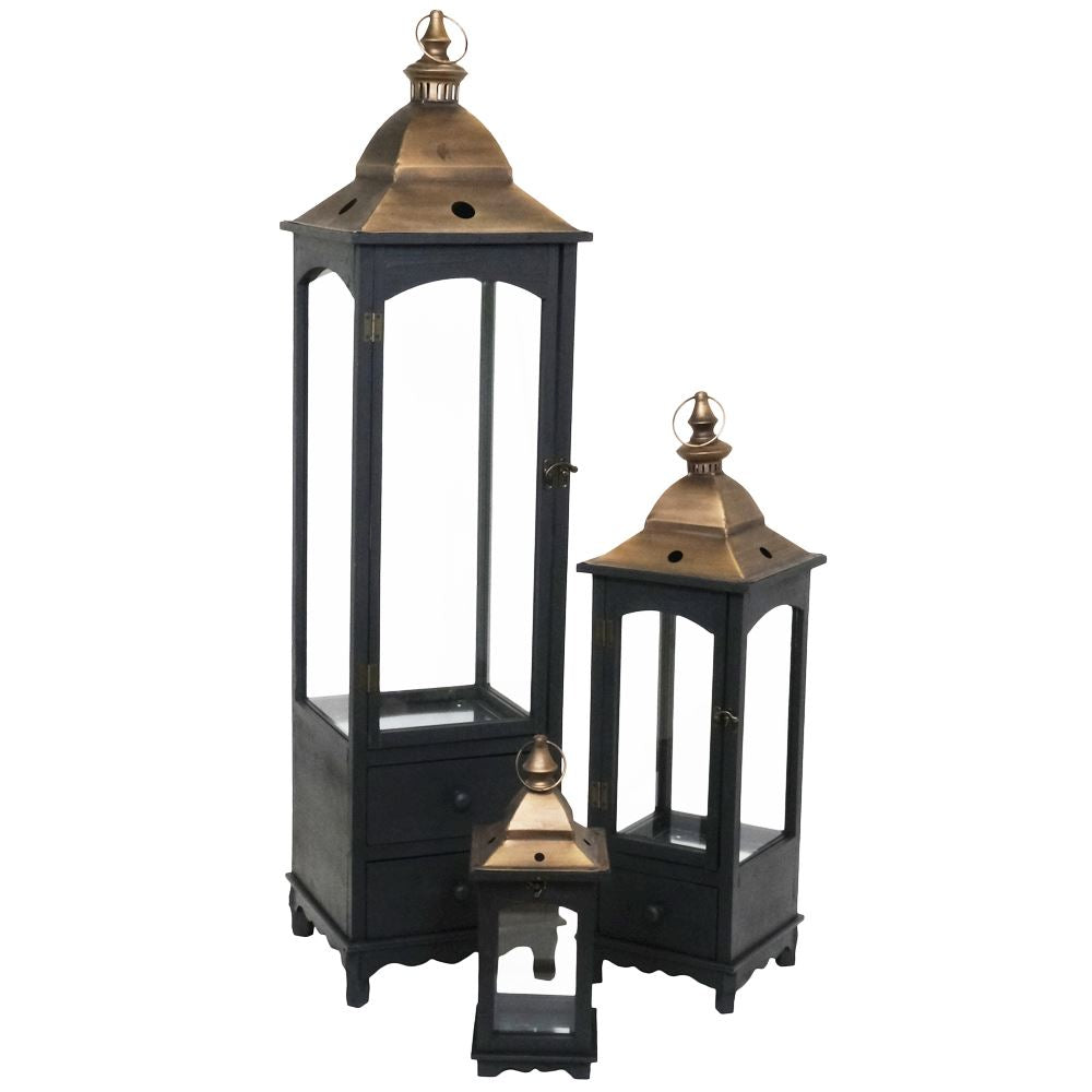 Set of 3 Metal and Black Lanterns