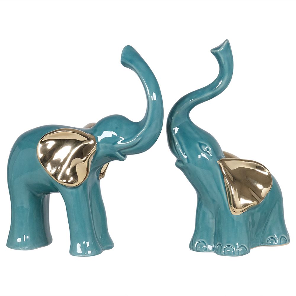 Teal and Gold Elephant Ornament