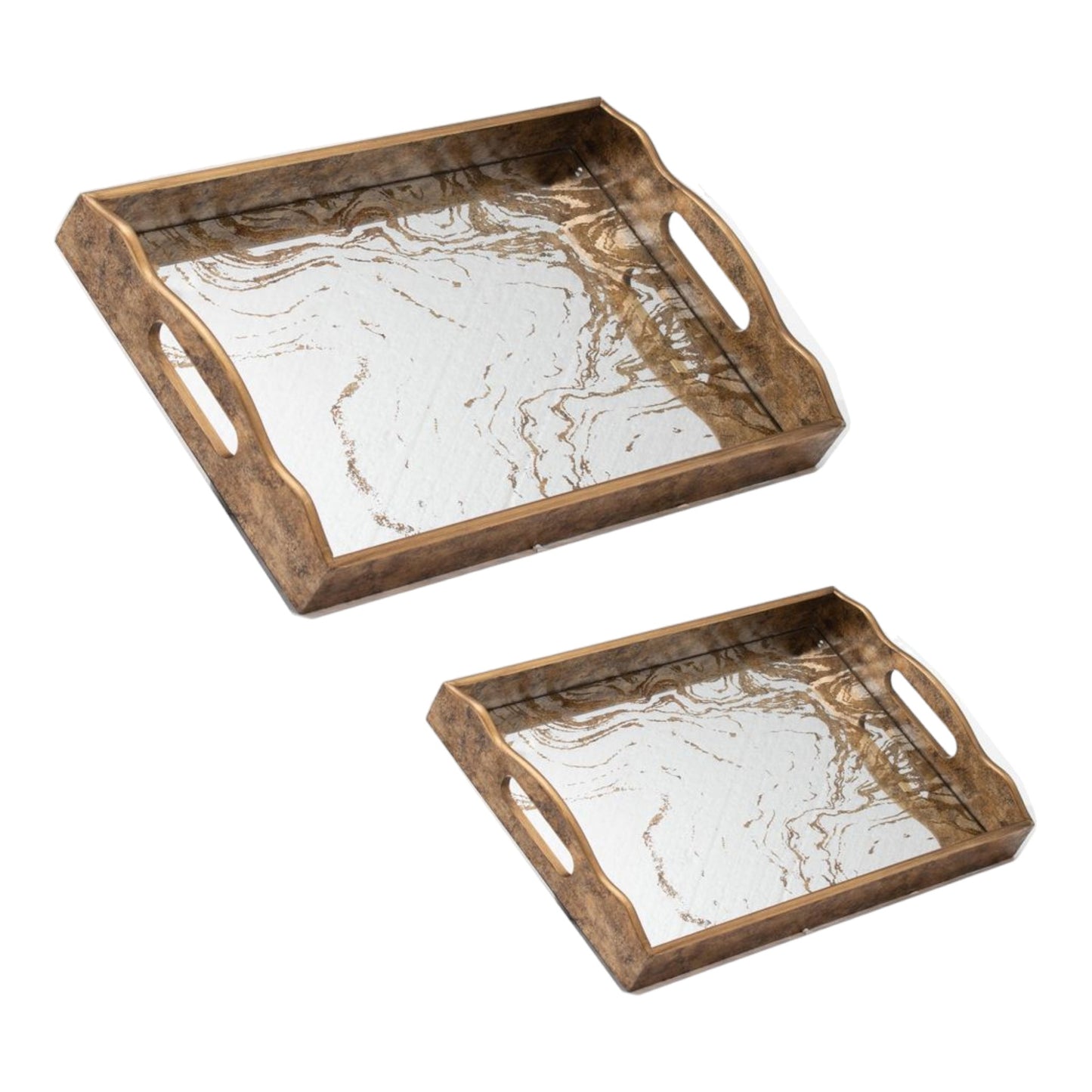 Set Of 2 Augustus Marbled Mirrored Trays