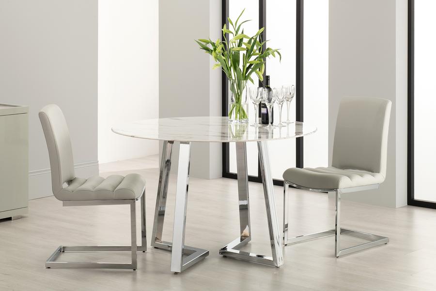 Storm Round Dining Table & 4 Grey Chairs