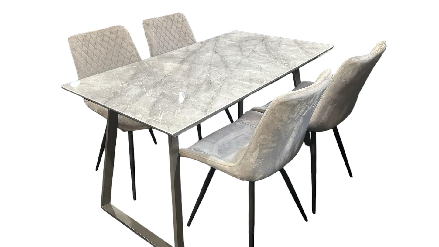 Alden Marble Dining Table + 4 Dining Chairs