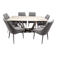 Remi Marble Dining Table + 6 Grey Chairs