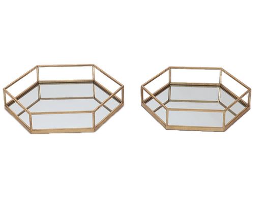 Hexagonal Set of 2 Gold Trays