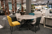 Jasper 1.2m Round Table & 4 Hadley Velvet Dining Chairs