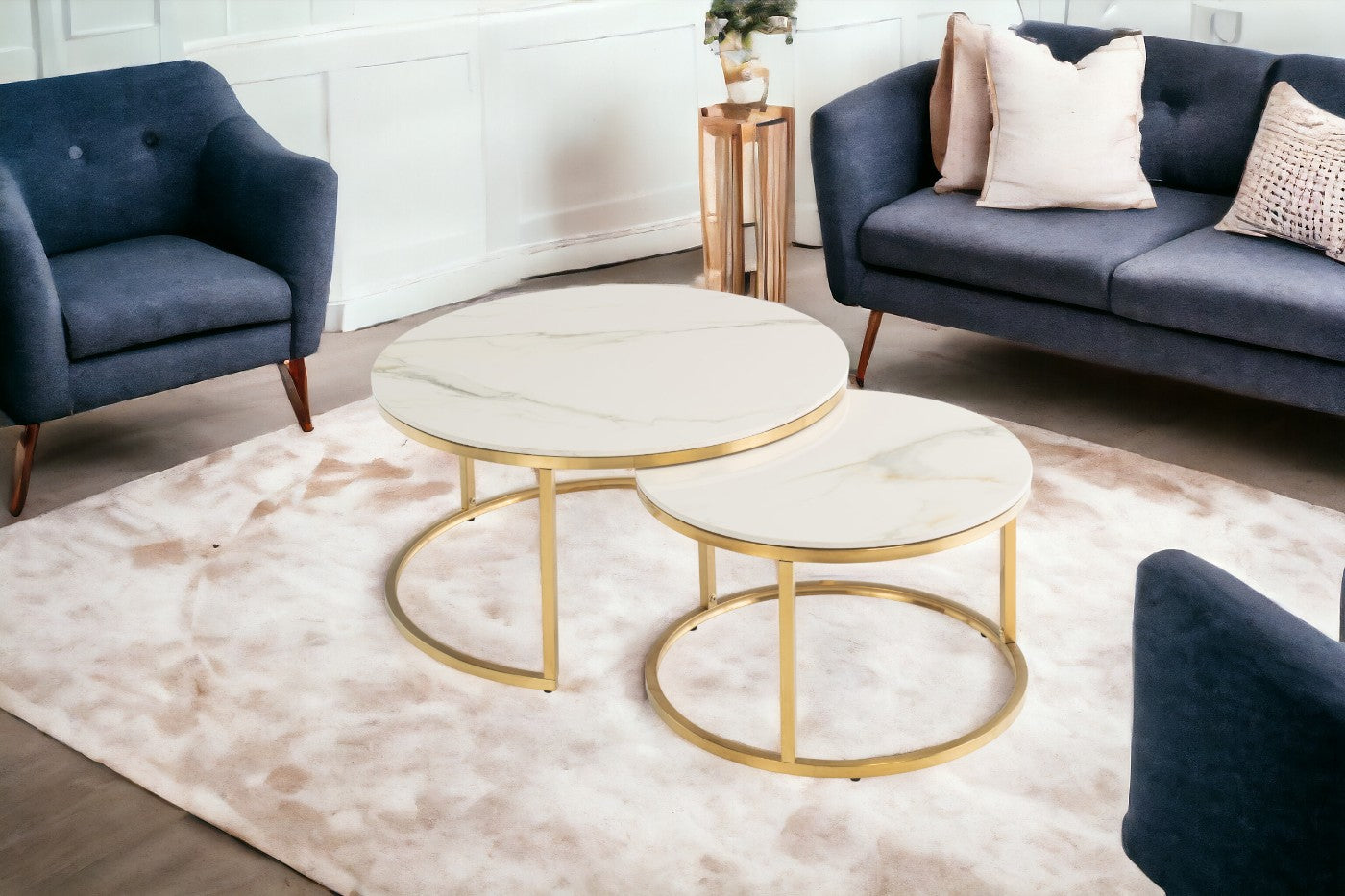 Lauren Round Coffee Table Set - Gold